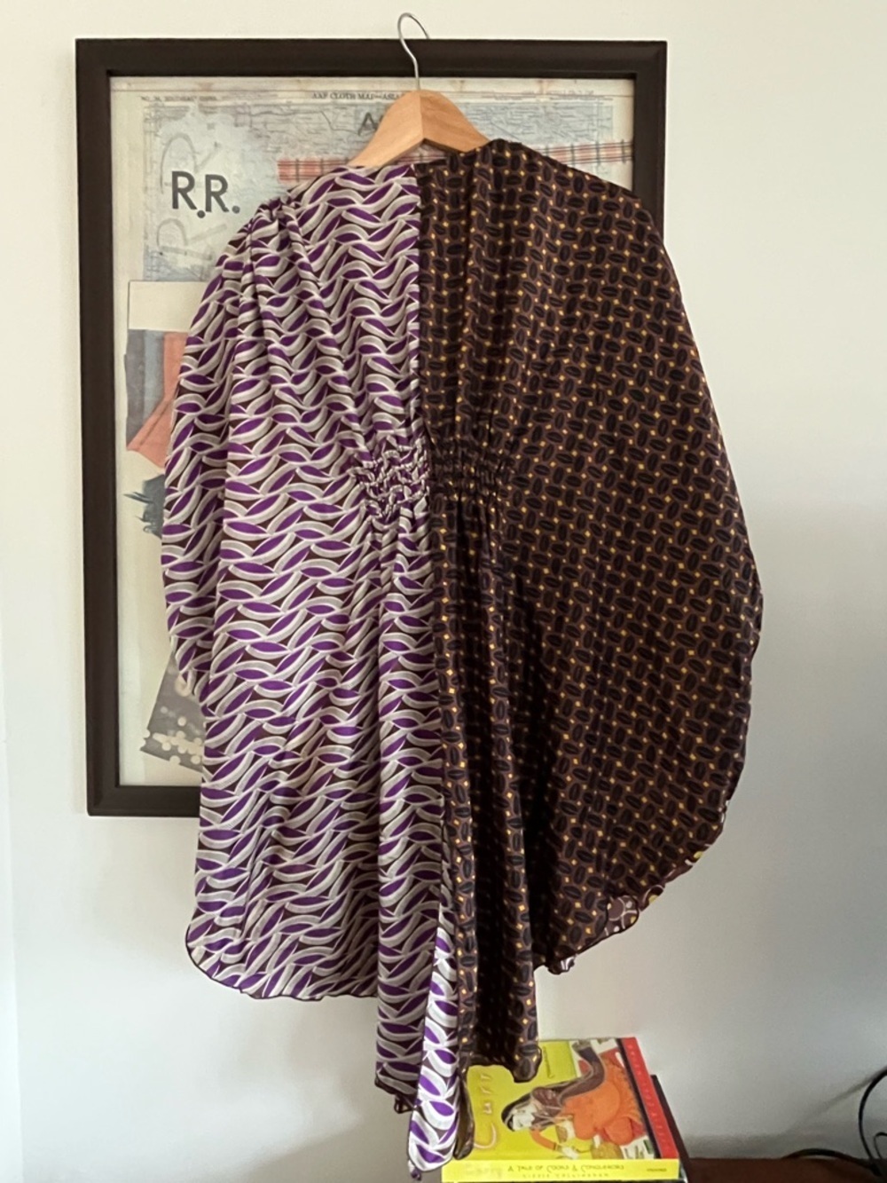 100% Silk Emamo Italy Patchwork-Print Beaded Kaftan Dress Cover-Up S/Freesize - Picture 7 of 11
